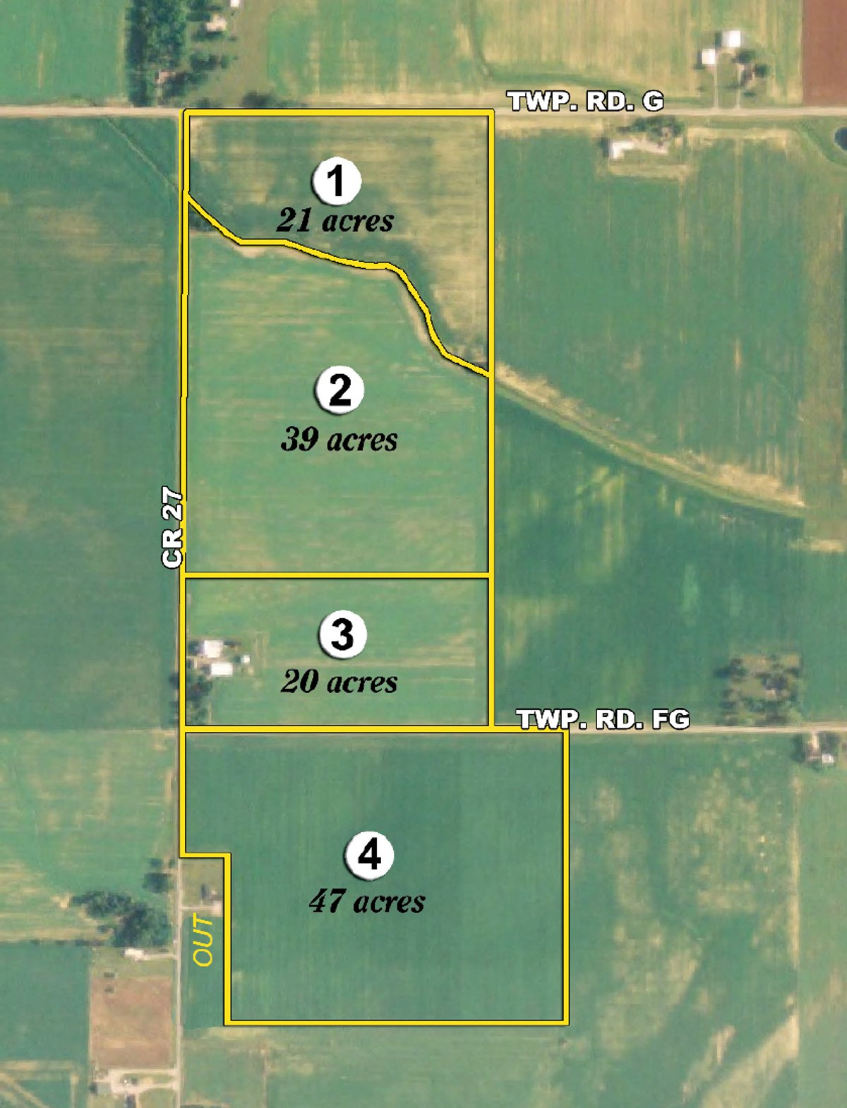 Tract map - 127 Acres Offered in 4 Tracts