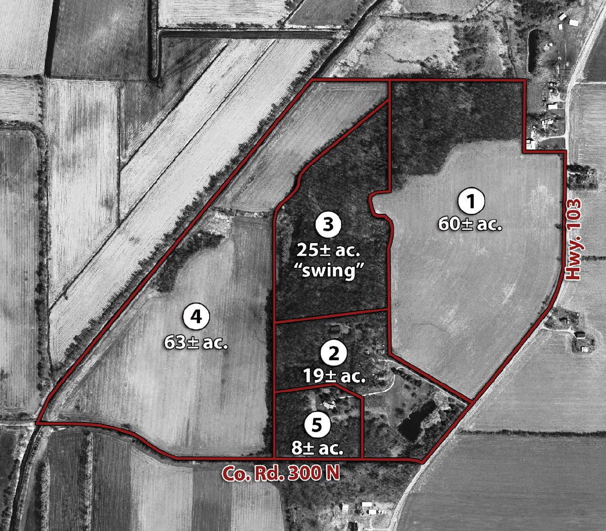 Tract map - 175+/- Acres in 5 Tracts