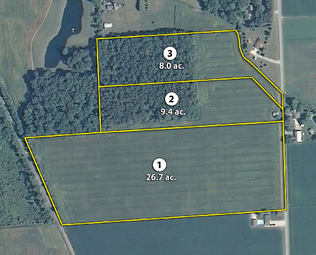 Tract map - 44 Acres Offered in 3 Tracts