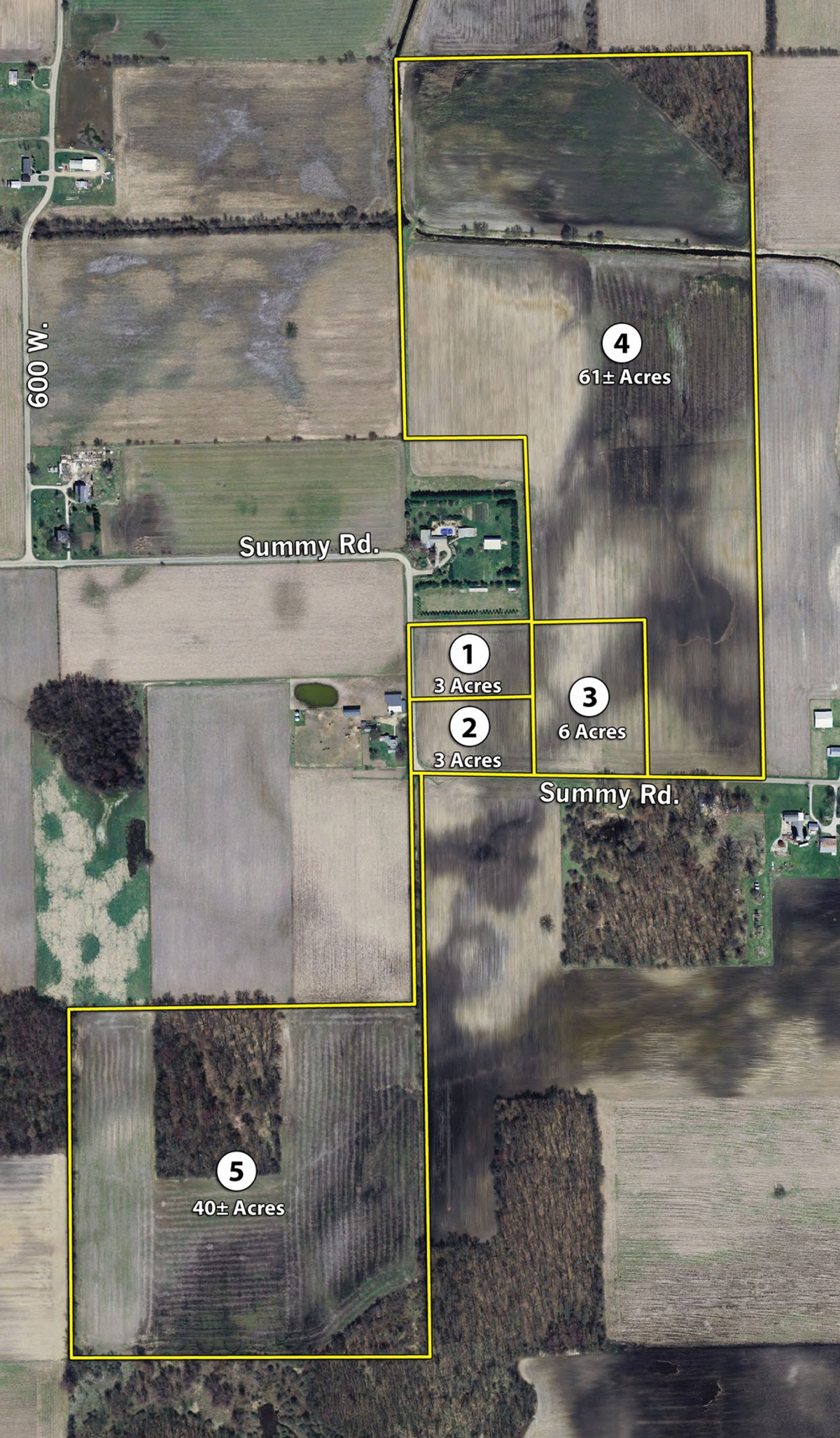 Tract map - Land Auction, 113 Acres in 5 Tracts, Tillable, Building Sites, Hunting