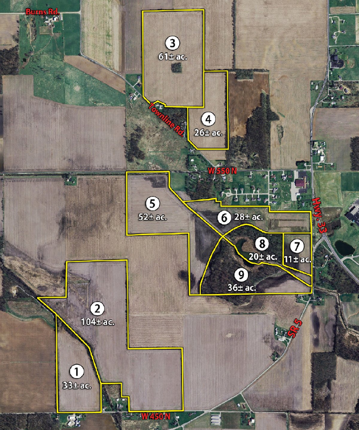 Tract map - 371 Acres Offered in 9 Tracts