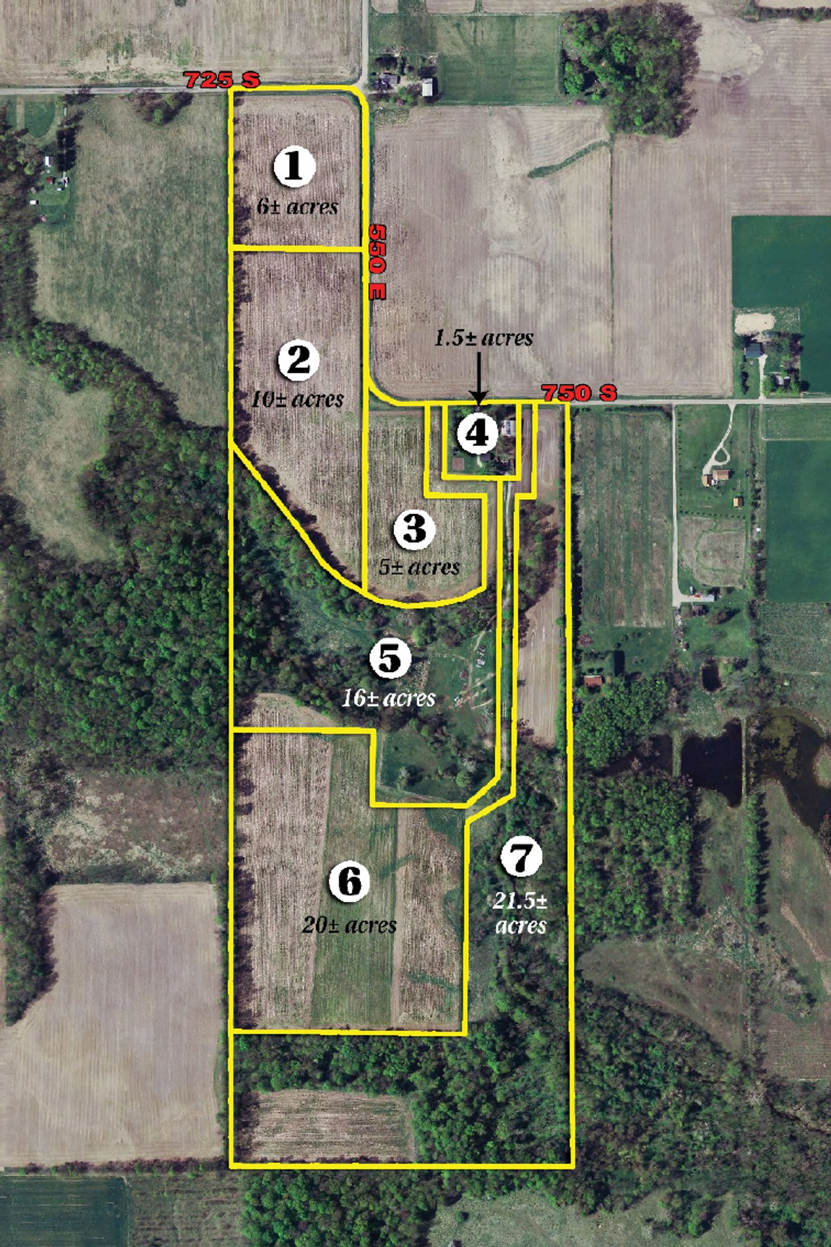 Tract map - 80 Acres Offered in 7 Tracts