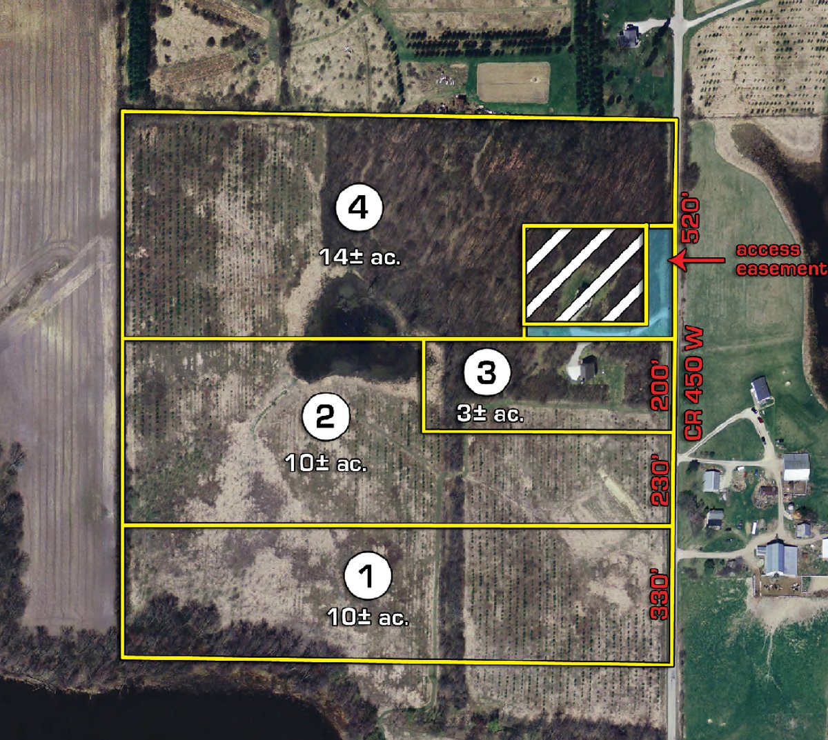 Tract map - 37 Acres Offered in 4 Tracts
