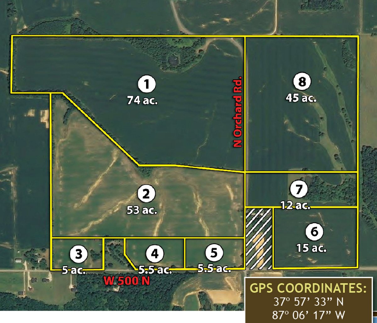 Tract map - 641 Acres Offered in 16 Tracts - 545 Cropland Acres
