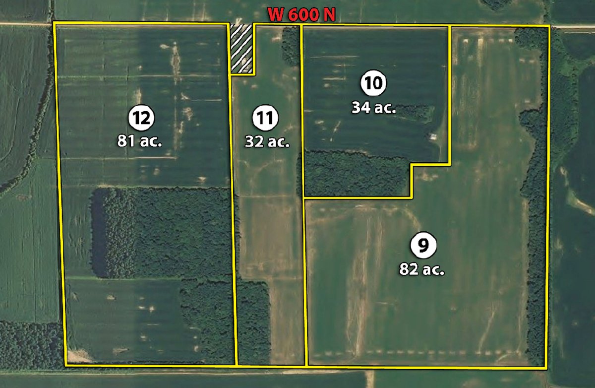 Tract map - 641 Acres Offered in 16 Tracts - 545 Cropland Acres