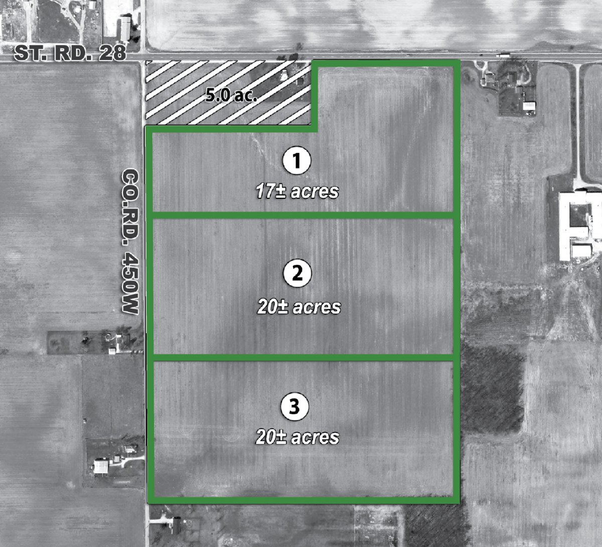 Tract map - 57 Acres Offered in 3 Tracts