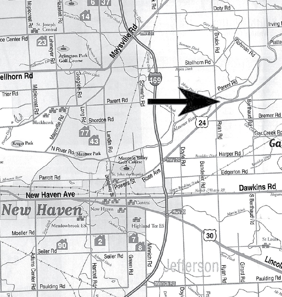 Area map - Country 3 Bedroom, 1 Bath Ranch on Basement