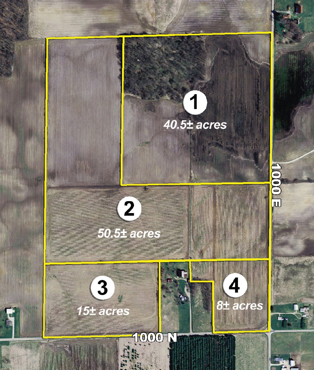Tract map - 114+/- Acres Offered in 4 Tracts