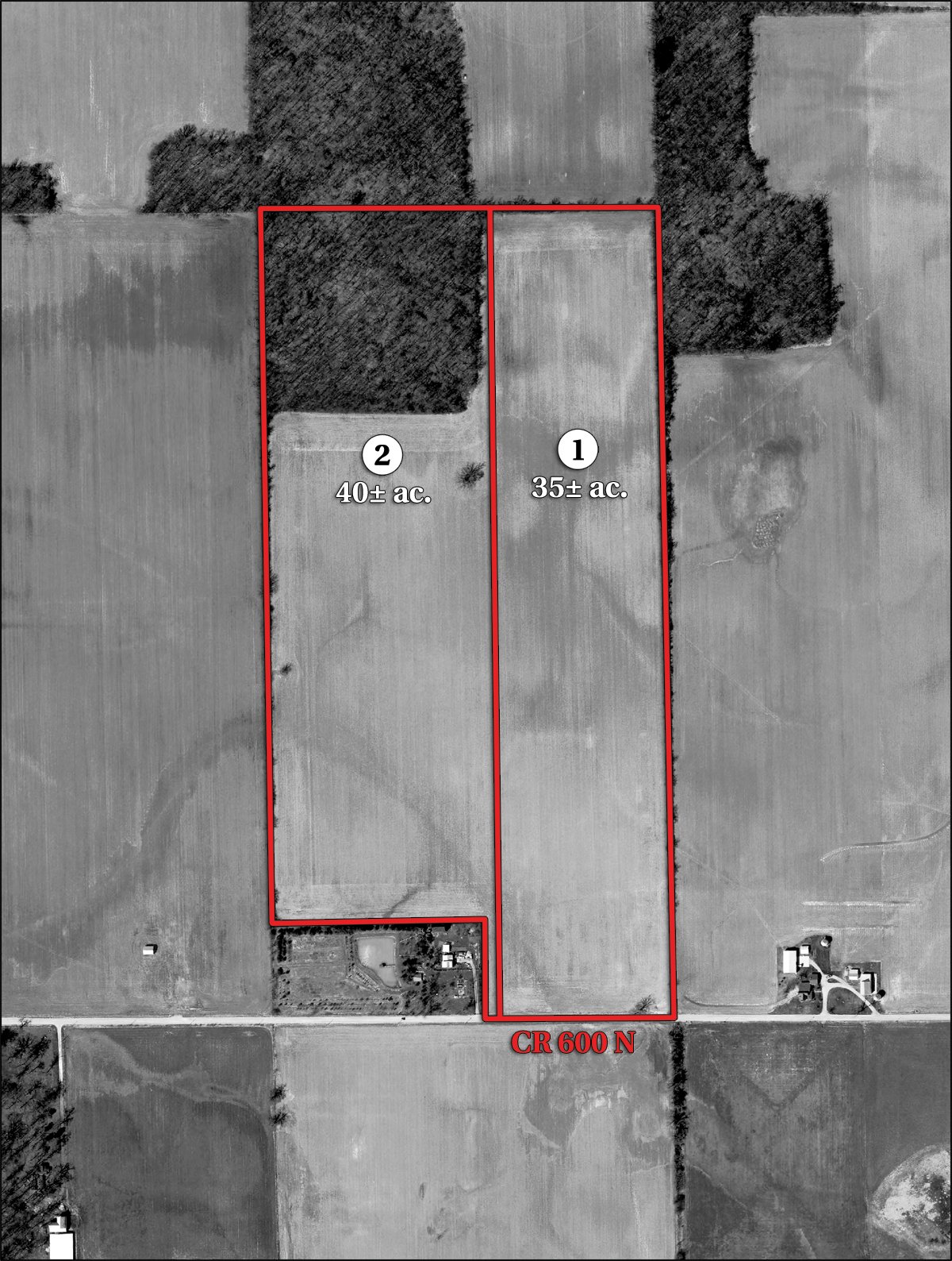 Tract map - 75+/- Acres Offered in 2 Tracts
