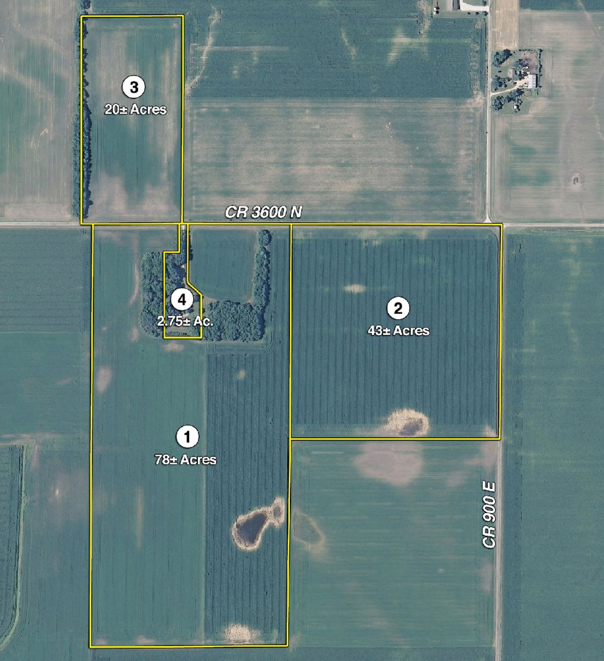 Tract map - 143+/- Acres Offered in 4 Tracts
