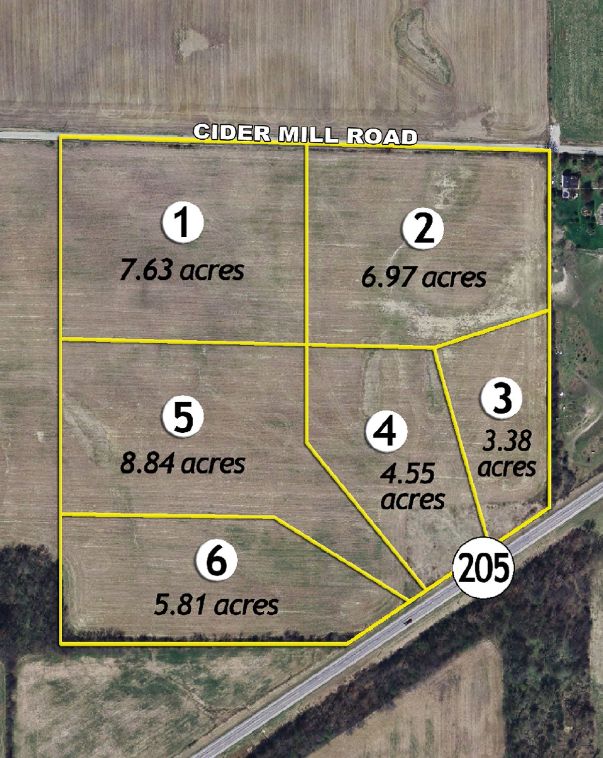 Tract map - 37 Acres Offered in 6 Tracts