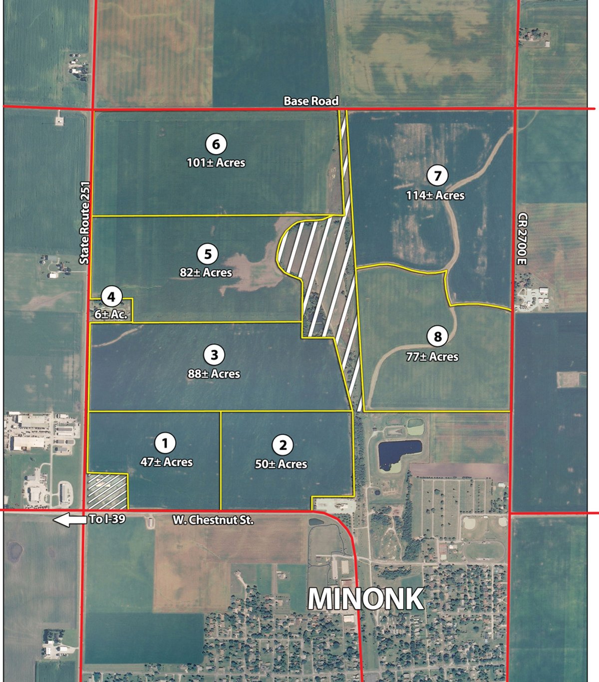 Tract map - Land Auction - 565 Acres of Mostly Tillable Farmland with Productive Soils and Excellent Location