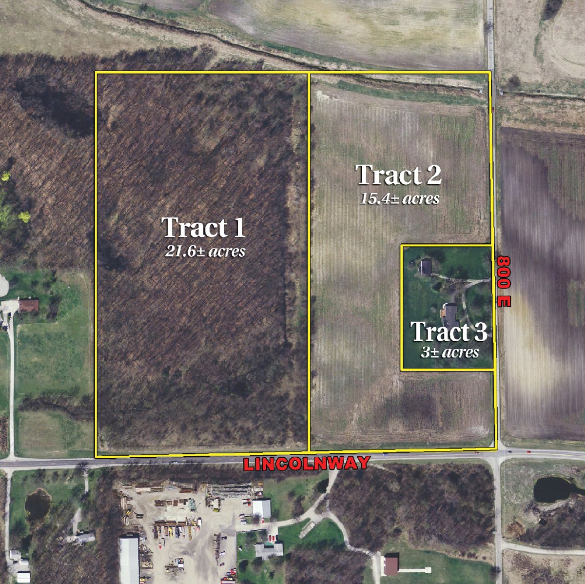 Tract map - 40 Acres Offered in 3 Tracts