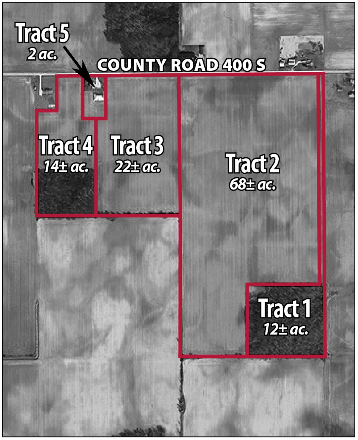 Tract map - 118 Acres Offered in 5 Tracts