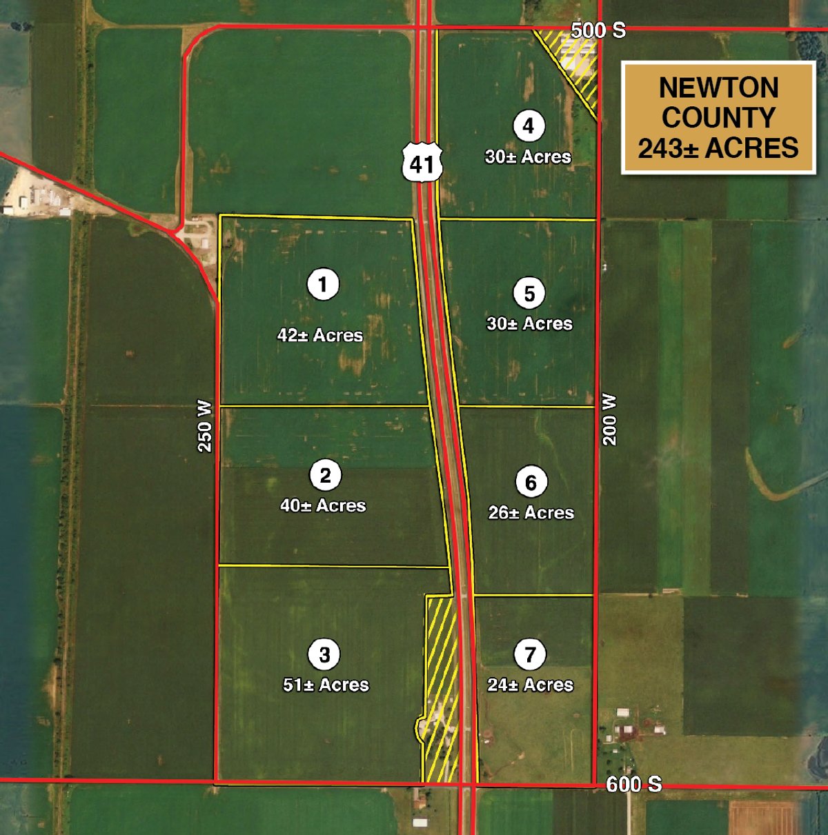 Tract map - Indiana Land Auction - 386 Acres Offered in 13 Tracts