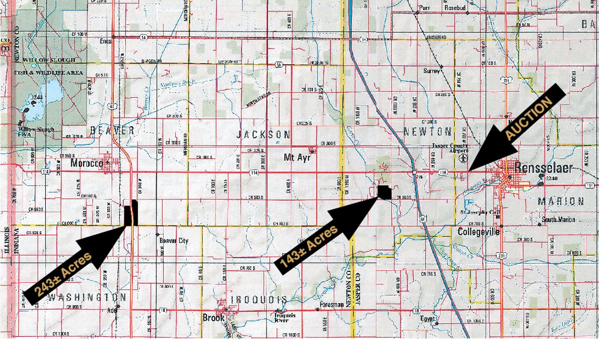 Area map - Indiana Land Auction - 386 Acres Offered in 13 Tracts