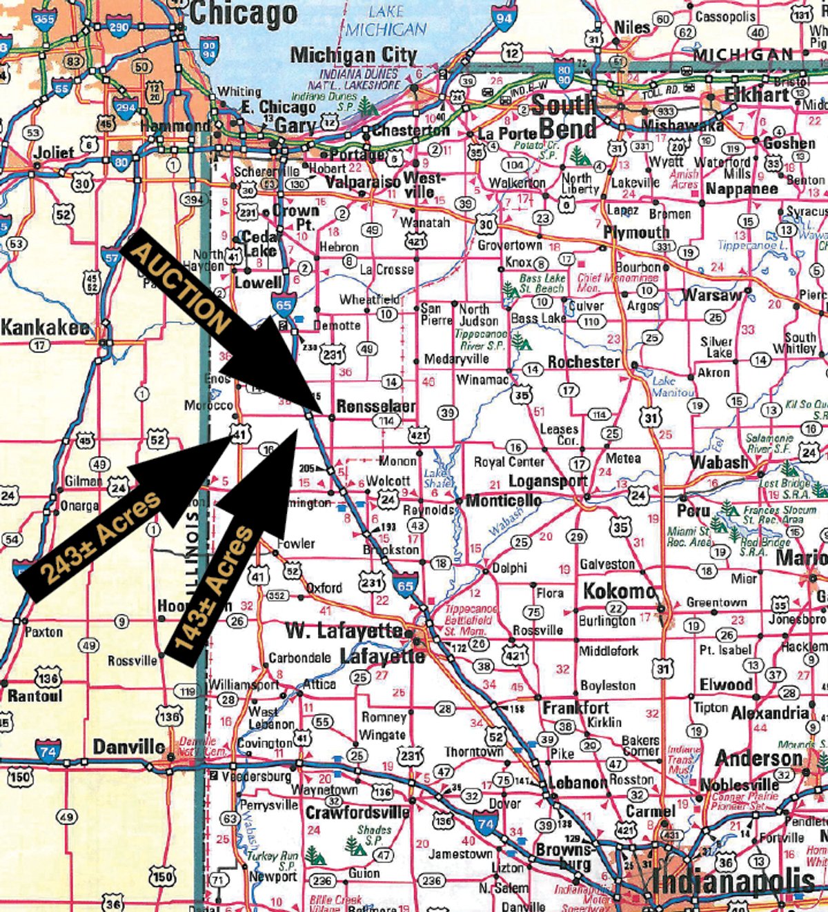 Area map - Indiana Land Auction - 386 Acres Offered in 13 Tracts