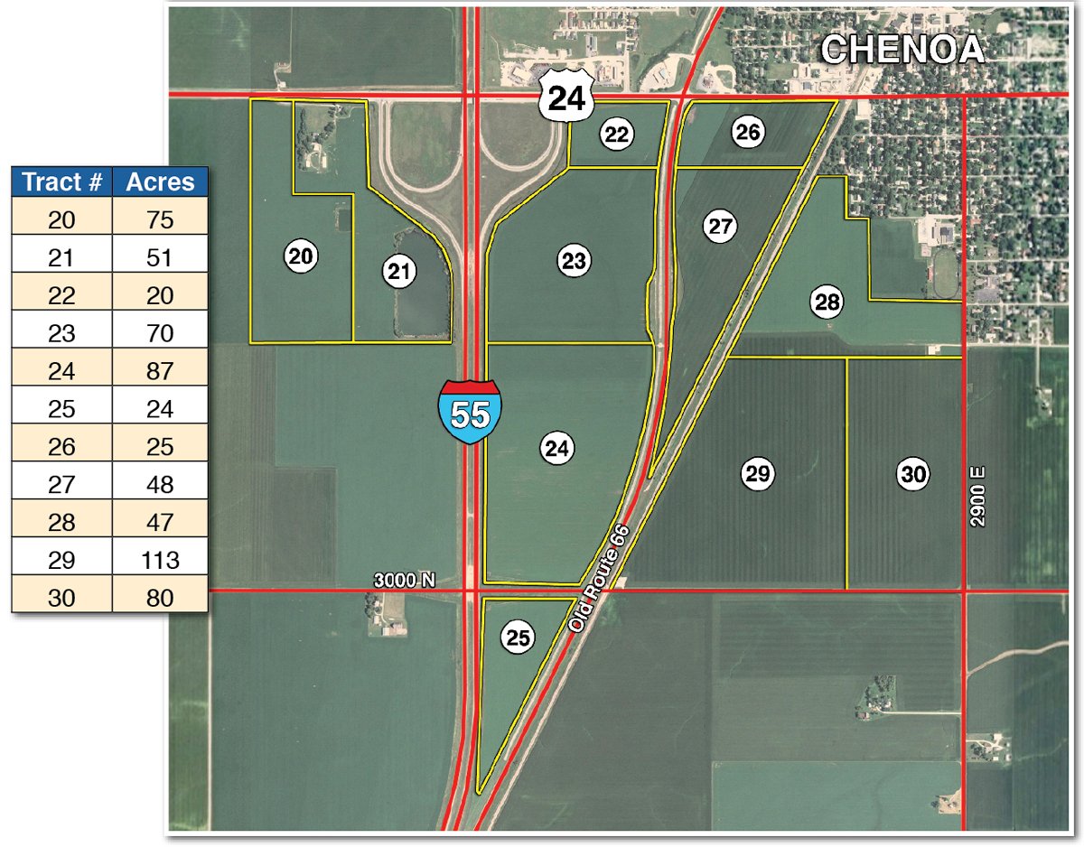 Tract map - MAJOR ILLINOIS LAND AUCTION - 2,040 Acres Offered in 30 Tracts