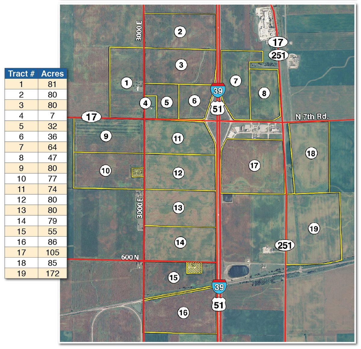 Tract map - MAJOR ILLINOIS LAND AUCTION - 2,040 Acres Offered in 30 Tracts