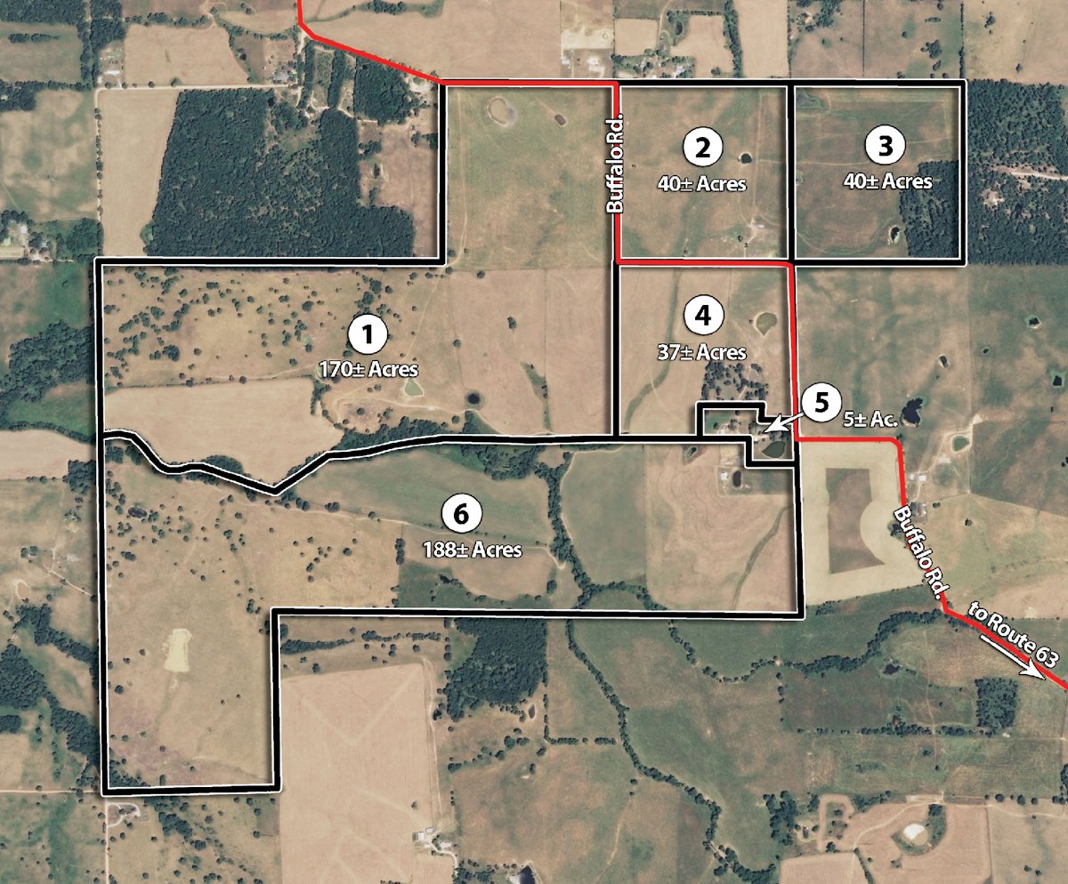 Tract map - 480+/- Acres Offered in 6 Tracts