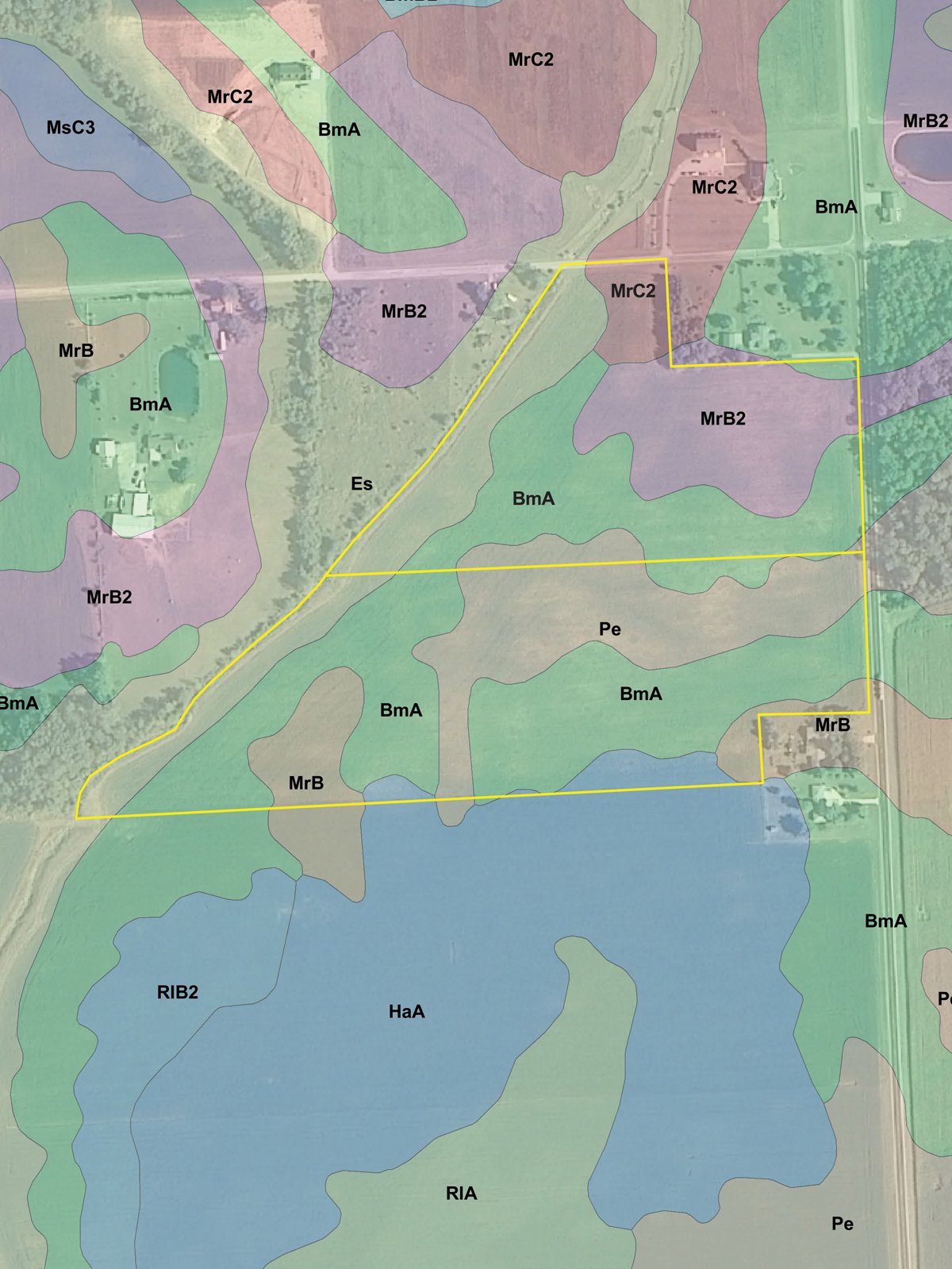 Soil map - 51.5 Acres Offered in 5 tracts, 2 Farm Sites