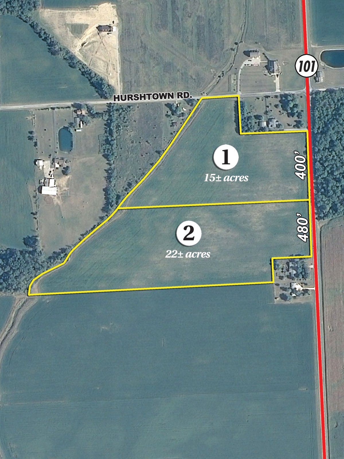 Tract map - 51.5 Acres Offered in 5 tracts, 2 Farm Sites