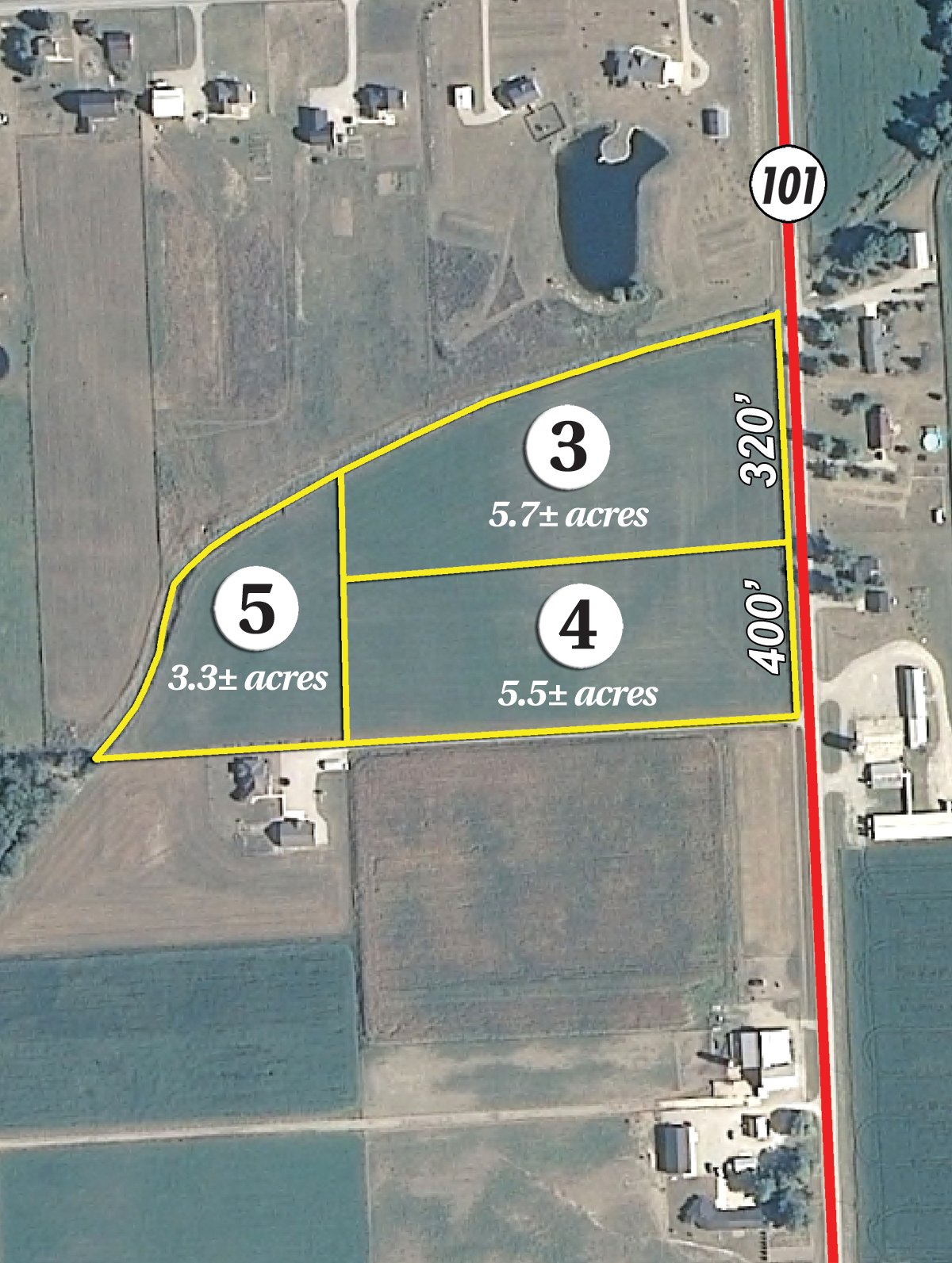 Tract map - 51.5 Acres Offered in 5 tracts, 2 Farm Sites
