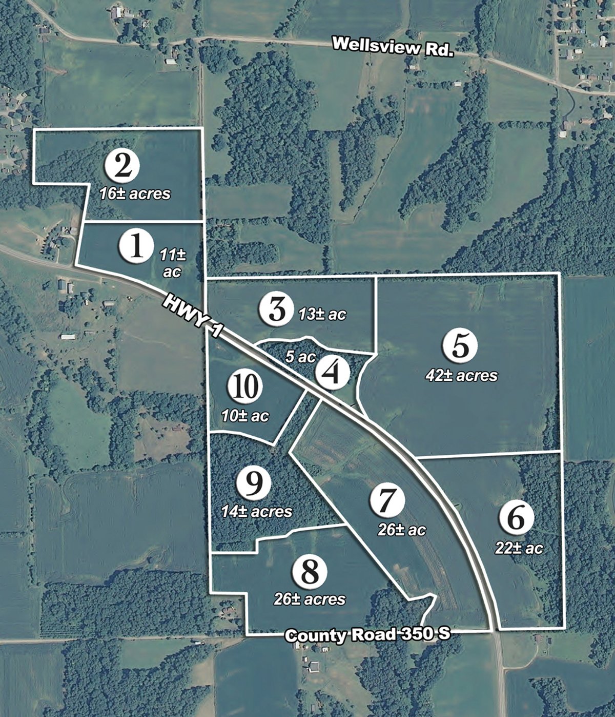 Tract map - 185+/- Acres Offered in 10 Tracts