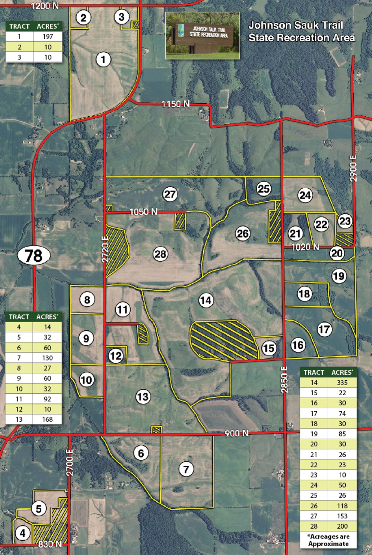 Tract map - 2,054+/- Acres Offered in 28 Tracts