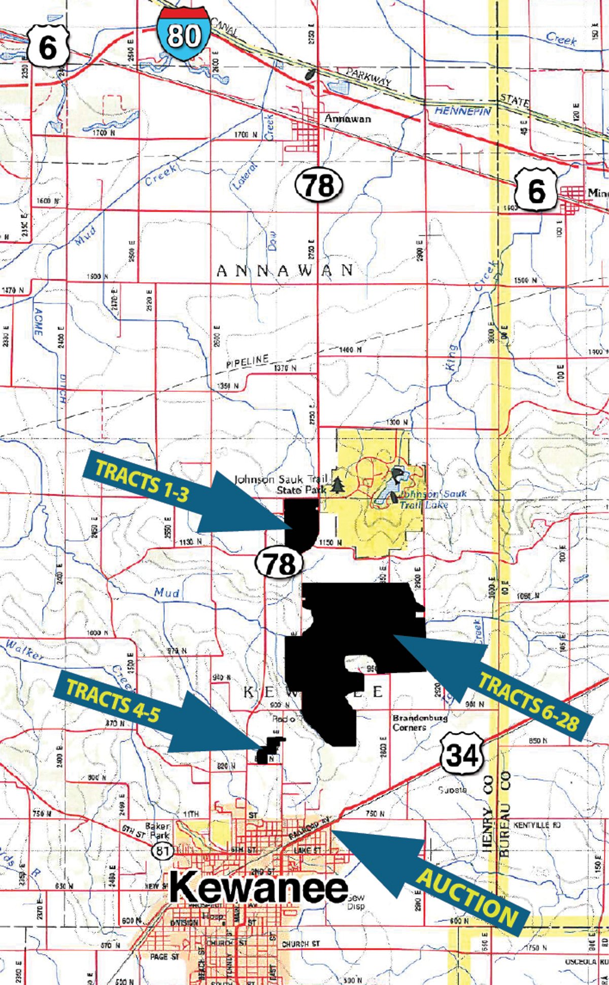 Area map - 2,054+/- Acres Offered in 28 Tracts