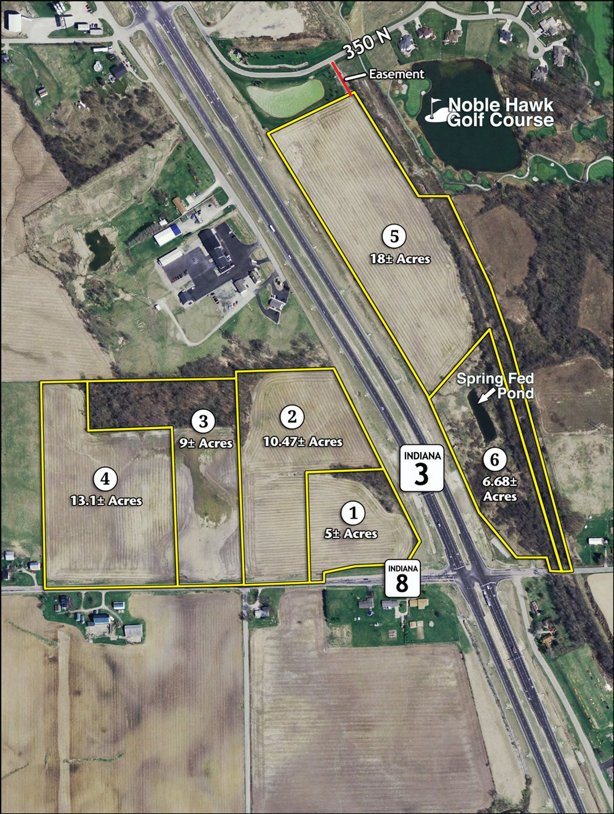 Tract map - Land Auction - 62 Acres in 6 Tracts. Productive Tillable Land, Potential Commercial Sites, Investment Potential