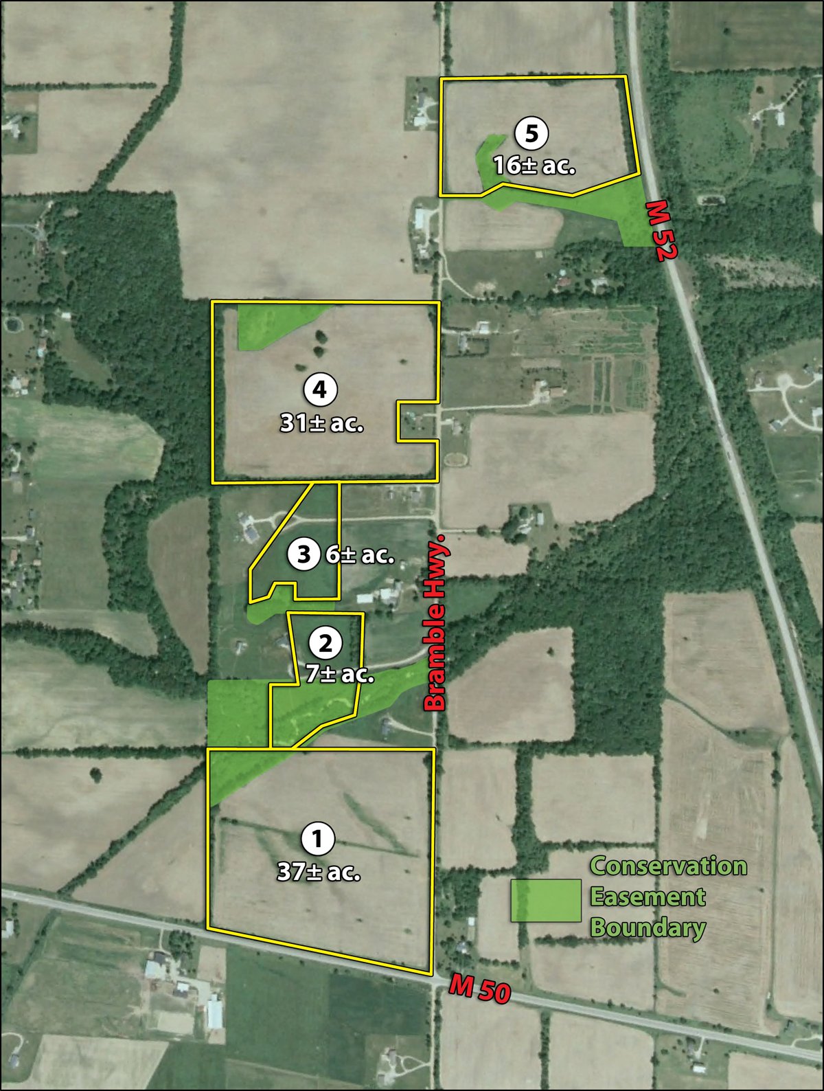 Tract map - 97+/- Acres in 5 Tracts