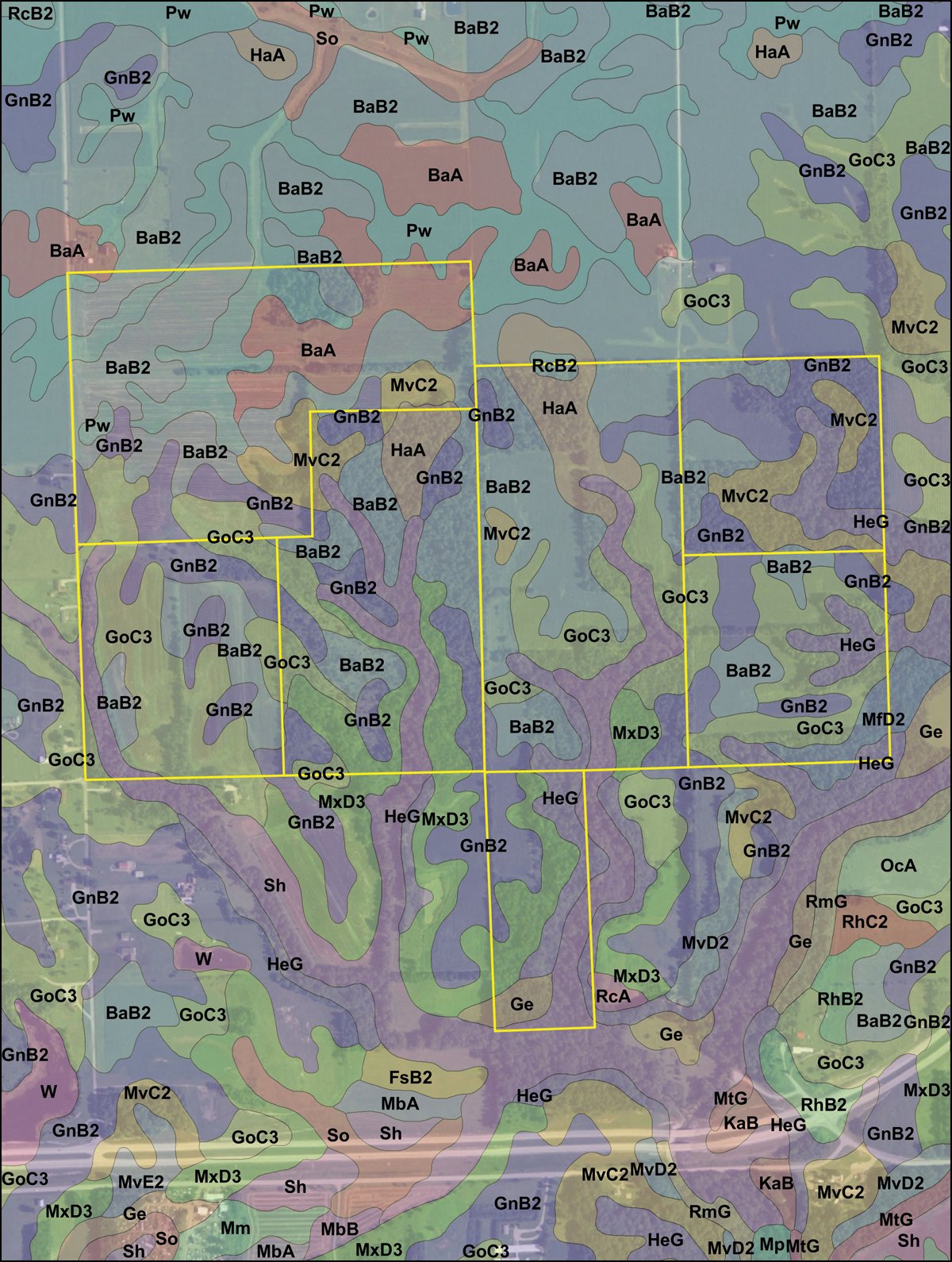 Soil map - 385+/- Contiguous Acres Offered in 7 Tracts