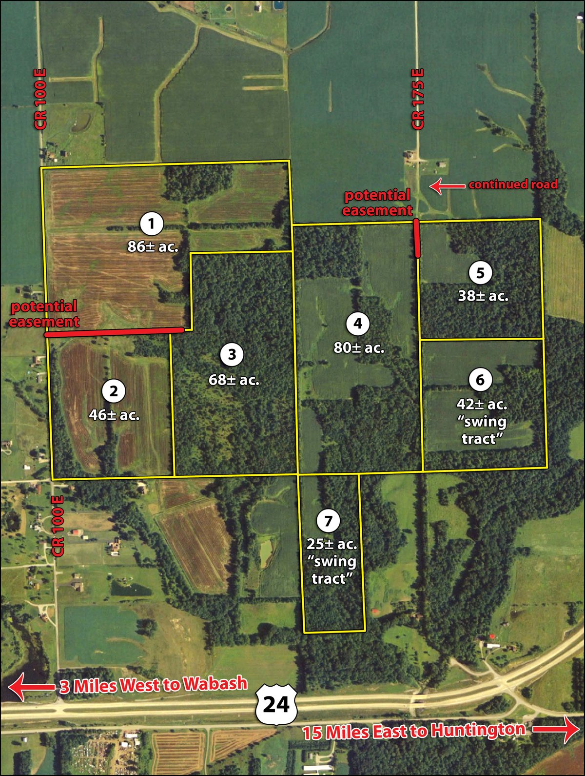 Tract map - 385+/- Contiguous Acres Offered in 7 Tracts