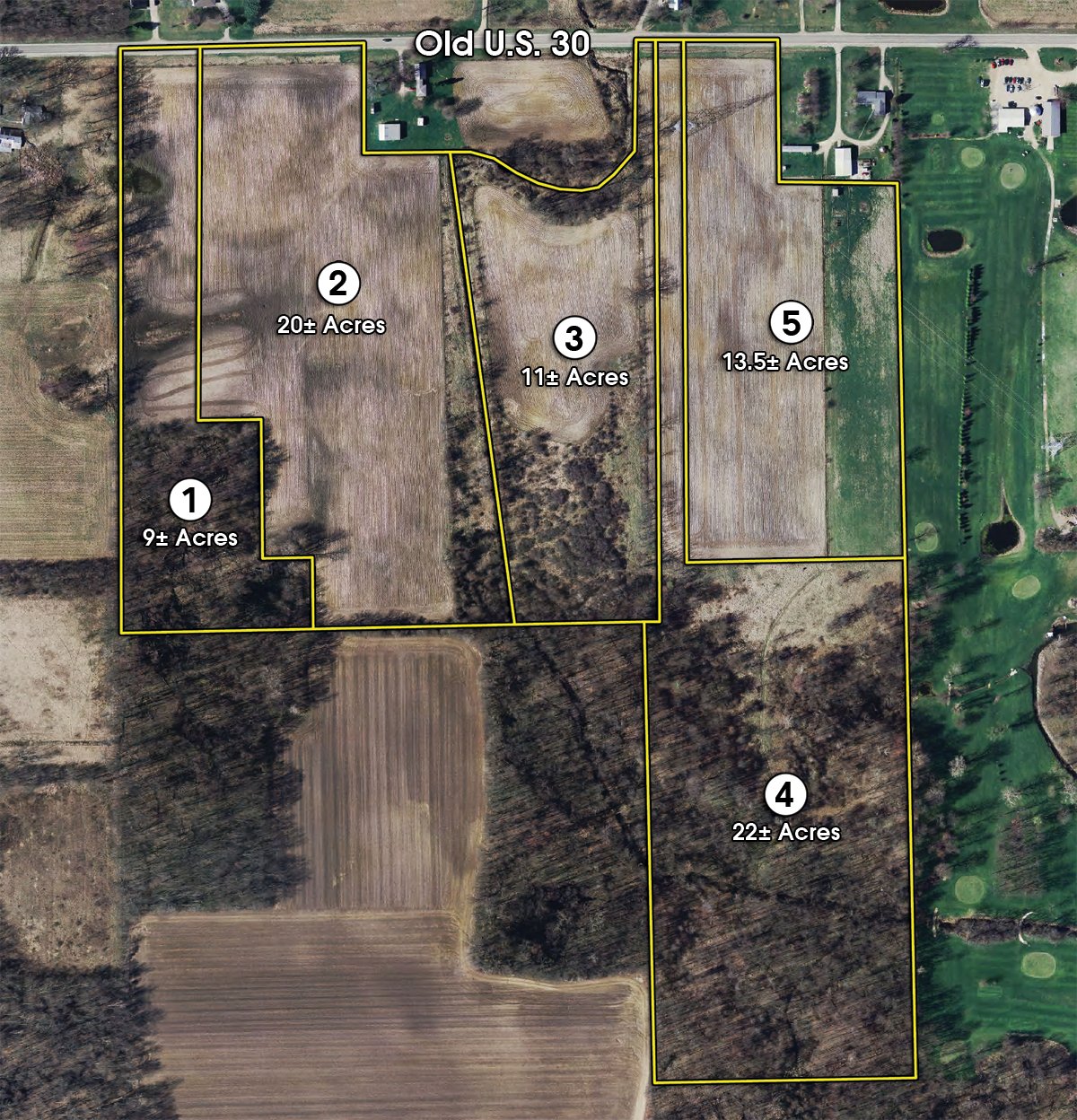 Tract map - 75.5 Acres Offered in 5 Tracts