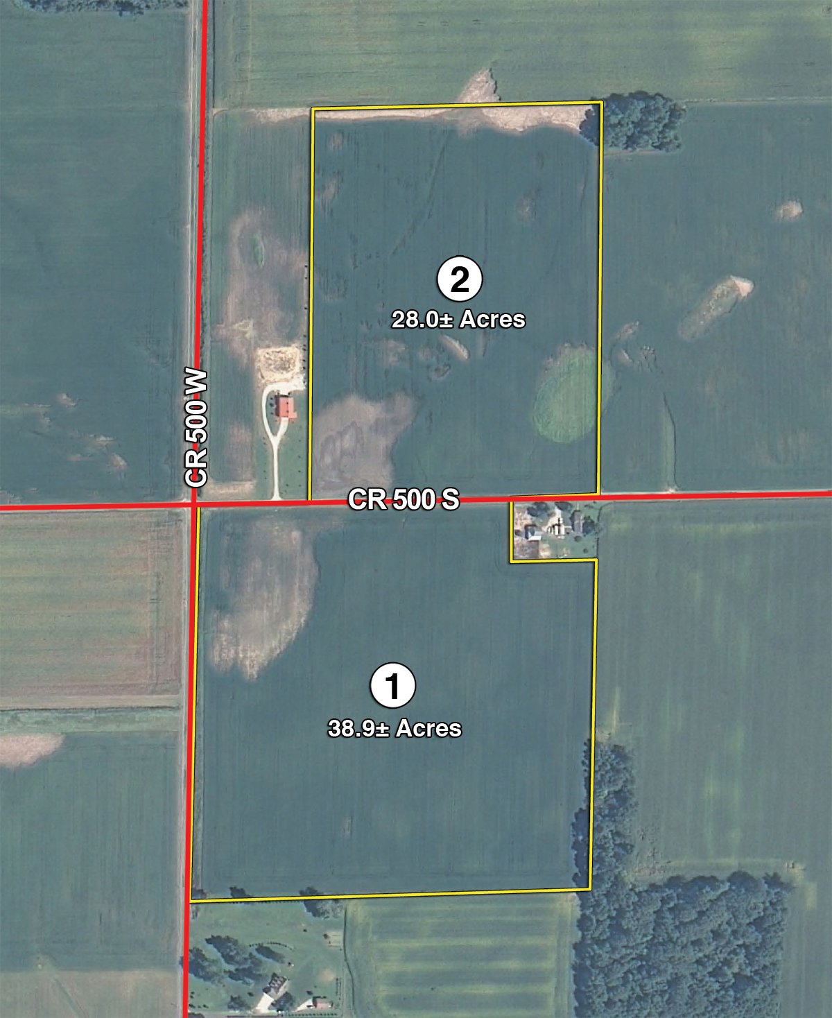 Tract map - 66.9+/- Acres Offered in 2 Tracts - Mostly Tillable Farmland