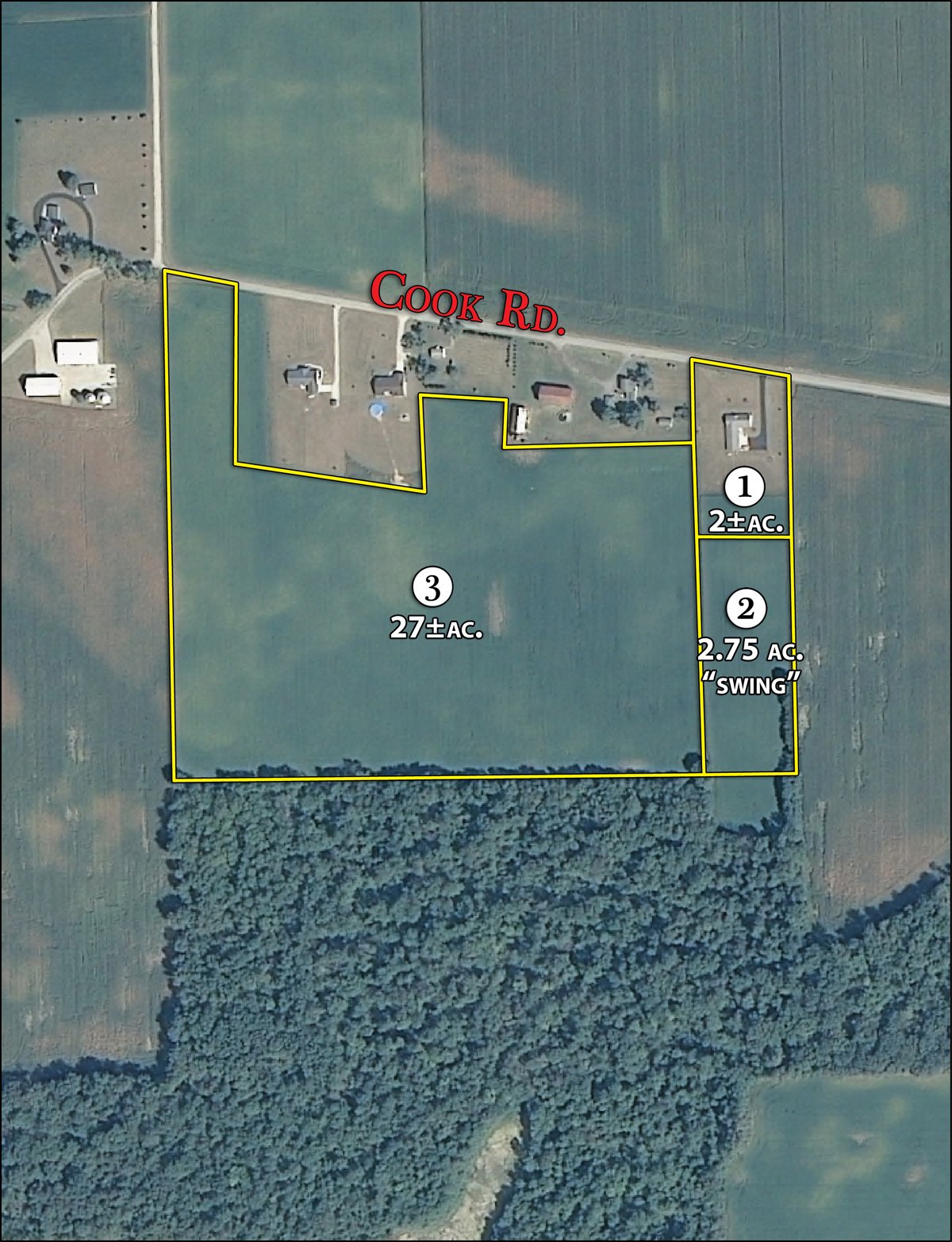 Tract map - Real Estate Auction - 31+/- Acres Offered in 3 Tracts Including a 3-Bedroom Home