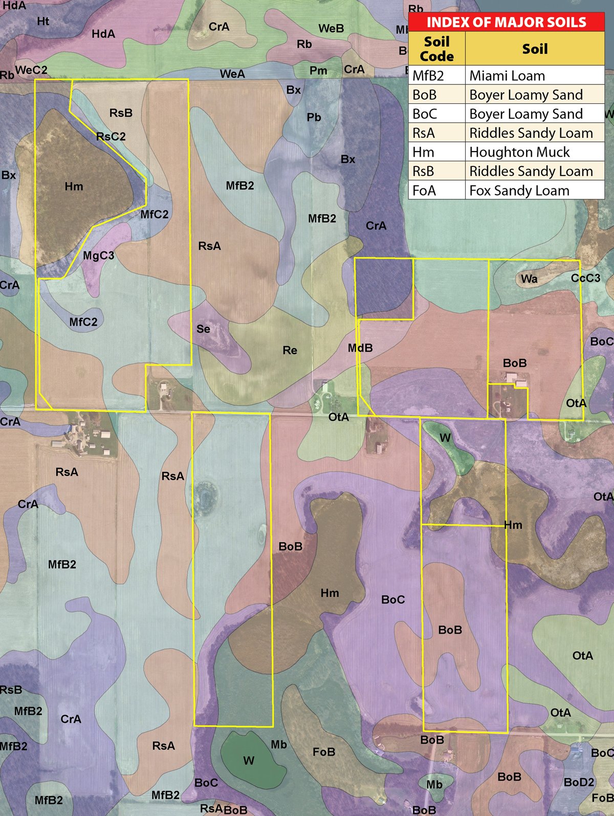 Soil map - 223+/- Acres Offered in 8 Tracts - Tillable Farmland, Hunting and/or Future Building Sites