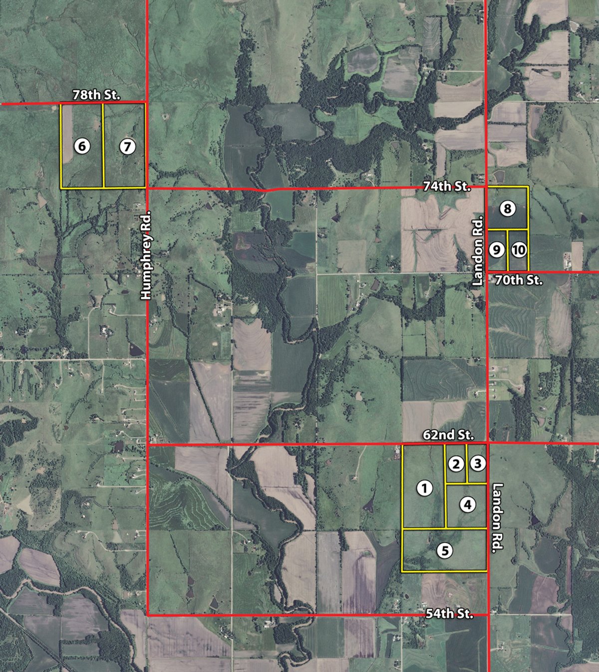 Tract map - Land Auction - 480 Acres in 10 Tracts, Native Grassland, Tillable Cropland
