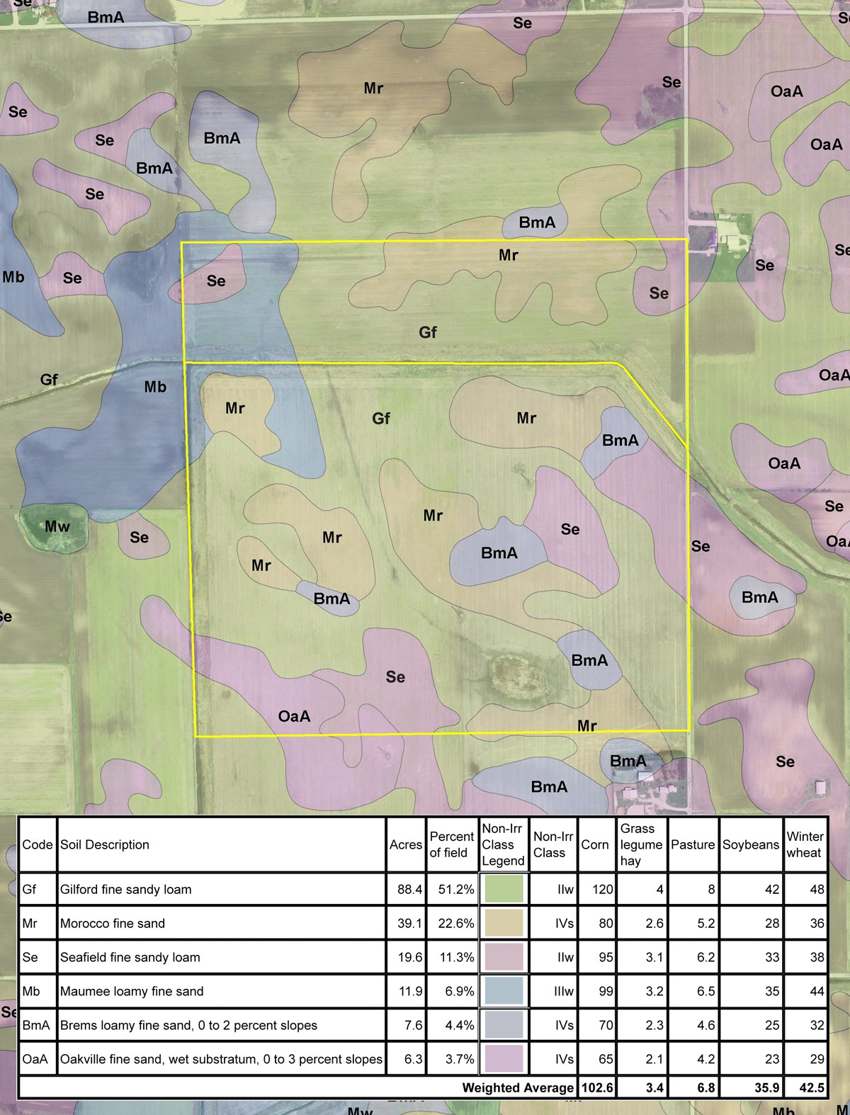 Soil map - 172.366+/- Acres Offered in 2 Tracts - Mostly All Tillable Land