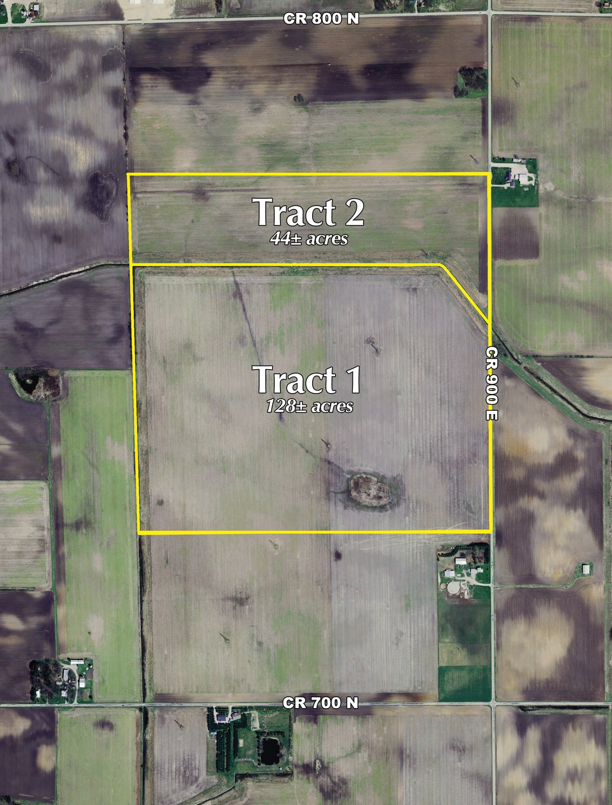 Tract map - 172.366+/- Acres Offered in 2 Tracts - Mostly All Tillable Land