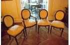 Vintage Set of 3 Ladies Chairs plus one armchair. Fruitwood walnut stained balloon back. Quilted gold brocade upholstery. Seat Dimensions 20 in.  - Extraordinary Auction - Nike Spillson Home Interiors & Furnishings