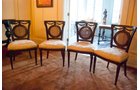 Set of 4 Italian fruitwood Cane back Gentlemen ft.s Chairs. Quilted gold brocade upholstery. Seat Dimension 21.5 in. - Extraordinary Auction - Nike Spillson Home Interiors & Furnishings