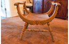 Oak saddle seat. Napoleonic chair with turned stretchers. Carved wood. 25.5 in. x 21.5 in. deep X 26.5 height - Extraordinary Auction - Nike Spillson Home Interiors & Furnishings