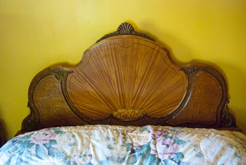 3 Piece Bedroom Suite French 20s style. Maple with Marquetry Decoration Dresser with Mirror Double bed headboard and footboard and Chest on Chest Highboy - Extraordinary Auction - Nike Spillson Home Interiors & Furnishings