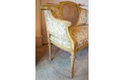 Italian settee, cane back. Blue and green brocade upholstery. Antique finish. - Extraordinary Auction - Nike Spillson Home Interiors & Furnishings