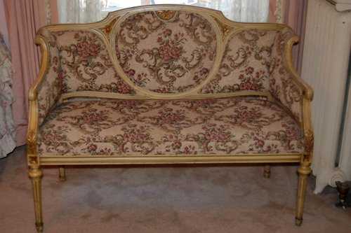 Upholstered settee. Italian imported. 4 ft.W x 18 in.D x 34 in.H - Extraordinary Auction - Nike Spillson Home Interiors & Furnishings