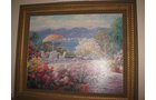 Reproduction Canvas transferred print Artist Charles Zhan Mediterranean Terrace Landscape 23.5 in. x 29.5 in. Canvas 38 in. x 32 in. Frame - Extraordinary Auction - Nike Spillson Home Interiors & Furnishings