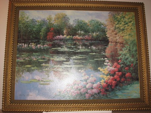 Reproduction Canvas transferred print Artist Charles Zhan Water Lilies landscape pond 24.5 in. x 26 in. Canvas 41 in. x 32 in. Frame - Extraordinary Auction - Nike Spillson Home Interiors & Furnishings
