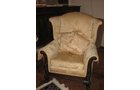 Martha Washington Wingback Chair recently upholstered Richly carved wooden trim. - Extraordinary Auction - Nike Spillson Home Interiors & Furnishings